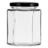 REGENT GLASS HEXAGONAL JAR WITH BLACK LID 6PK, 280ML
