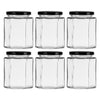 REGENT GLASS HEXAGONAL JARS WITH BLACK LIDS 6PK, 280ML