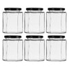 REGENT GLASS HEXAGONAL JAR WITH BLACK LID 6PK, 280ML