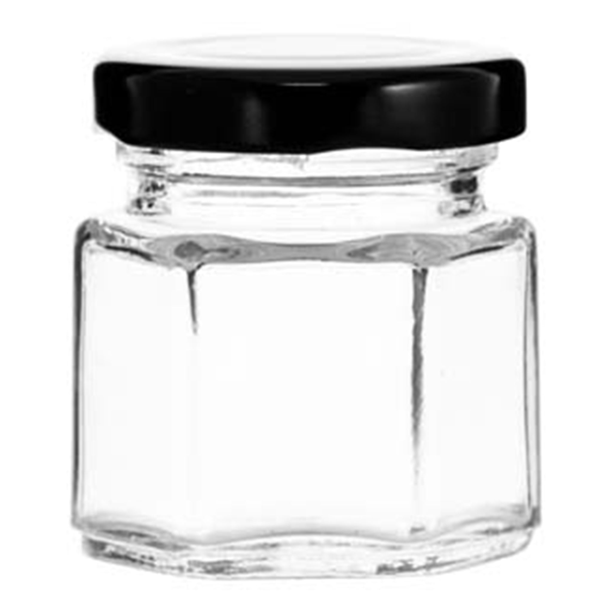 REGENT GLASS HEXAGONAL JARS WITH BLACK LIDS 12PK, 45ML