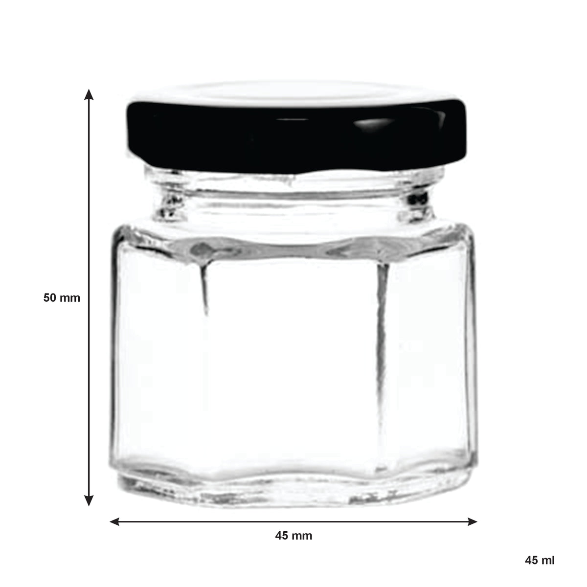 REGENT GLASS HEXAGONAL JARS WITH BLACK LIDS 12PK, 45ML