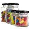 REGENT GLASS HEXAGONAL JAR WITH BLACK LID 6 PACK, 200ML (85X65X65MM)