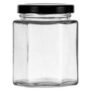 REGENT GLASS HEXAGONAL JAR WITH BLACK LID 6 PACK, 200ML (85X65X65MM)