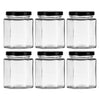 REGENT GLASS HEXAGONAL JARS WITH BLACK LIDS 6PK, 200ML