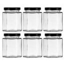 REGENT GLASS HEXAGONAL JAR WITH BLACK LID 6 PACK, 200ML (85X65X65MM)