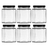 REGENT GLASS HEXAGONAL JAR WITH BLACK LID 6 PACK, 200ML (85X65X65MM)