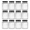 REGENT GLASS HEXAGONAL JARS WITH BLACK LIDS 12PK, 130ML
