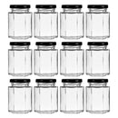 REGENT GLASS HEXAGONAL JAR WITH BLACK LID 12 PACK, 130ML
