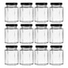REGENT GLASS HEXAGONAL JAR WITH BLACK LID 12 PACK, 130ML