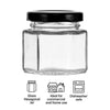 REGENT GLASS HEXAGONAL JARS WITH BLACK LIDS 12PK, 60ML