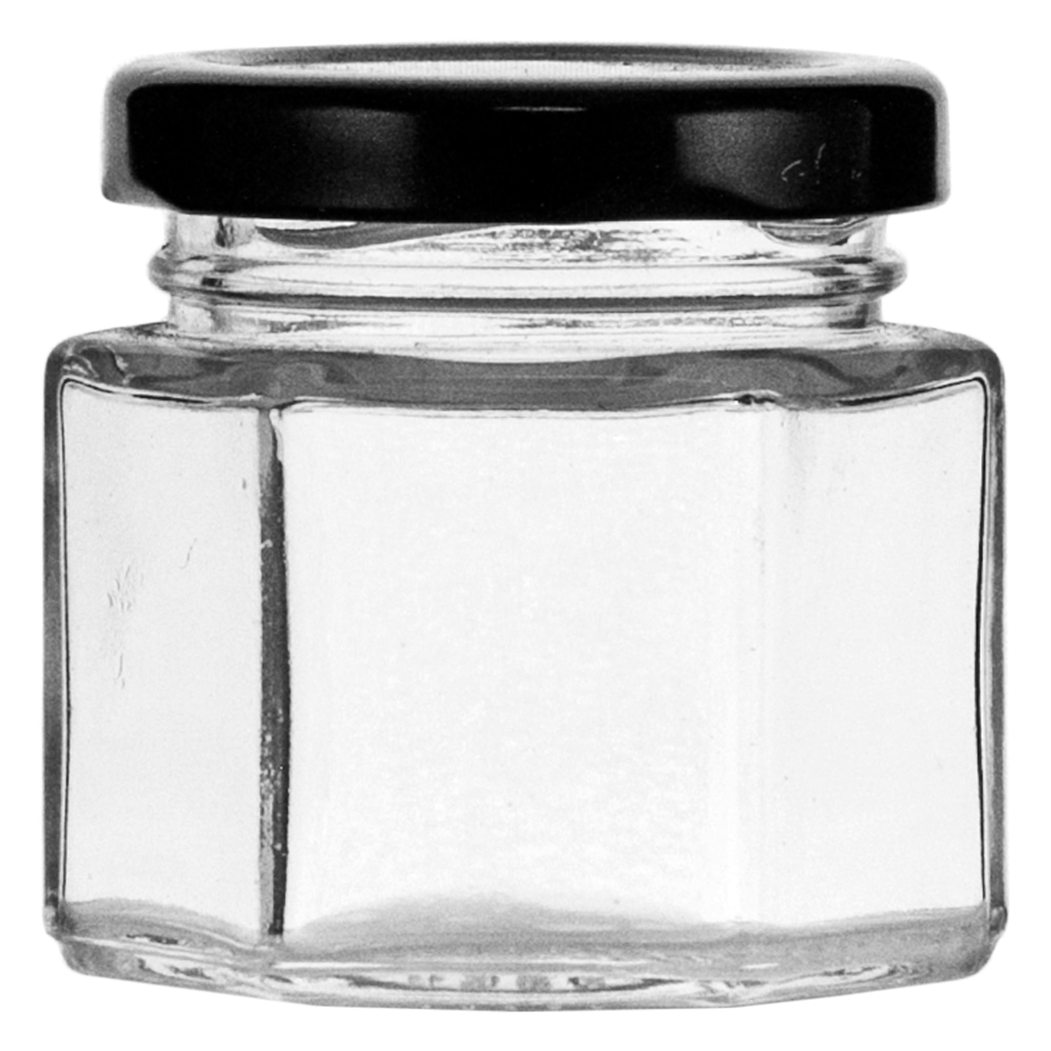 REGENT GLASS HEXAGONAL JARS WITH BLACK LIDS 12PK, 60ML