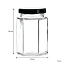 REGENT GLASS HEXAGONAL JAR WITH BLACK LID 6 PACK, 730ML