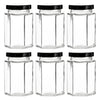 REGENT GLASS HEXAGONAL JARS WITH BLACK LIDS 6PK, 730ML