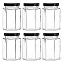 REGENT GLASS HEXAGONAL JAR WITH BLACK LID 6 PACK, 730ML