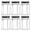 REGENT GLASS HEXAGONAL JAR WITH BLACK LID 6 PACK, 730ML