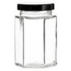 REGENT GLASS HEXAGONAL JARS WITH BLACK LIDS 6PK, 730ML