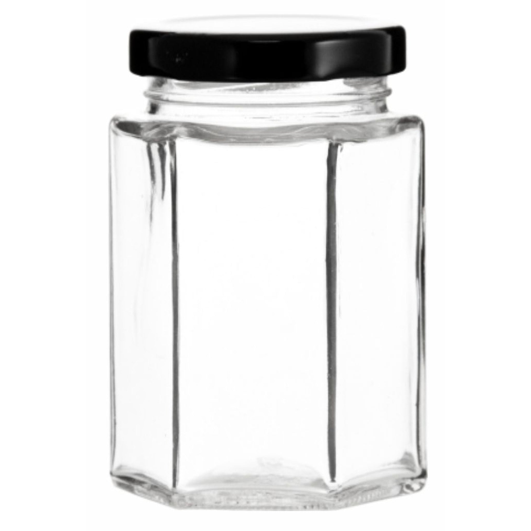 REGENT GLASS HEXAGONAL JARS WITH BLACK LIDS 6PK, 730ML