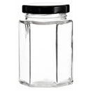 REGENT GLASS HEXAGONAL JAR WITH BLACK LID 6 PACK, 730ML