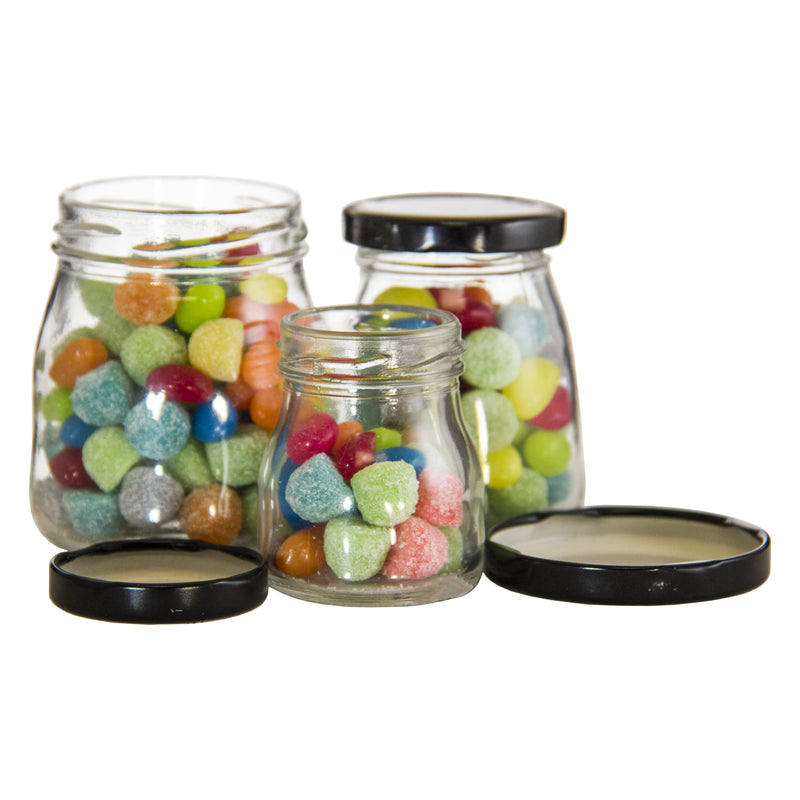 REGENT GLASS ROUND JAR WITH BLACK LID 12 PACK, 50ML