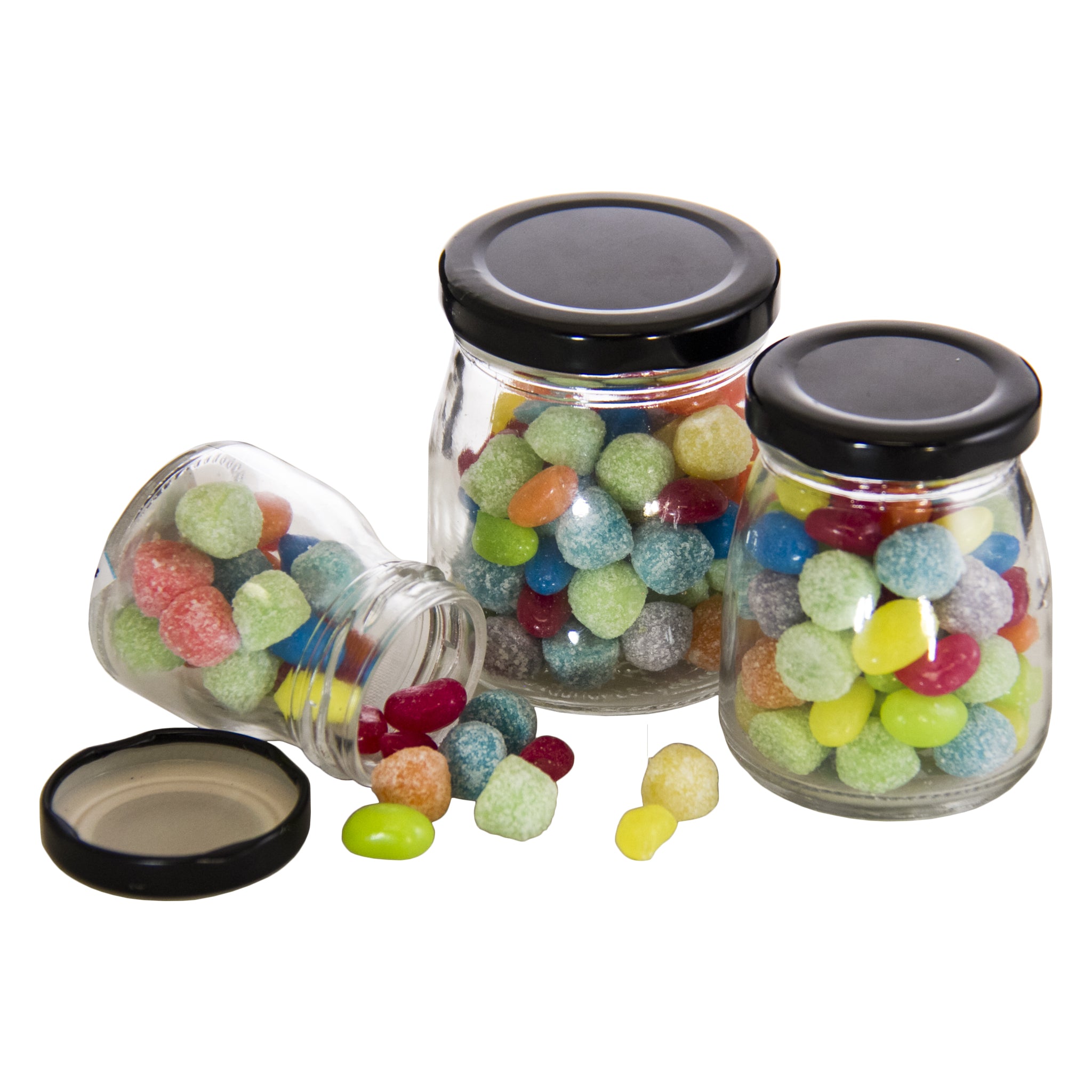 REGENT GLASS ROUND JARS WITH BLACK LIDS 12PK, 50ML