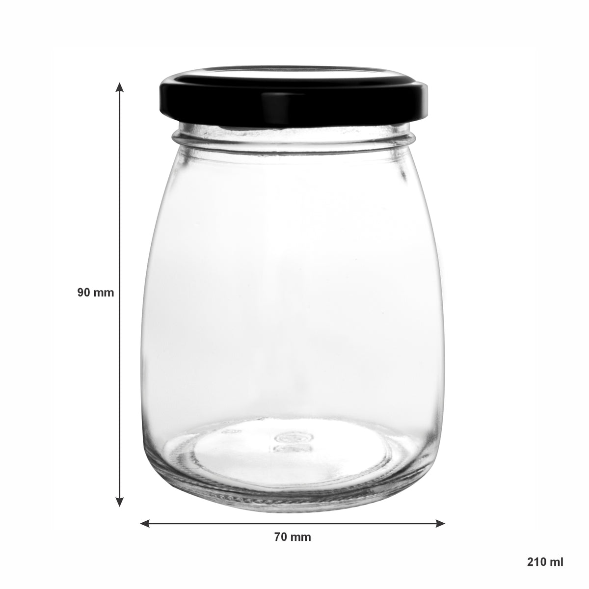 REGENT GLASS ROUND JARS WITH BLACK LIDS,12PK, 210ML