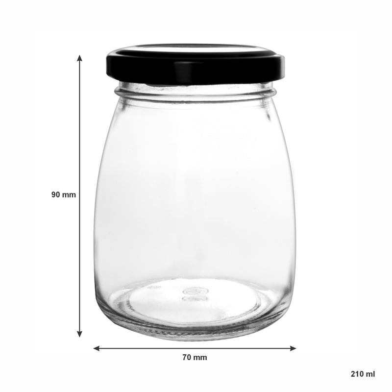 REGENT GLASS ROUND JAR WITH BLACK LID,12 PACK, 210ML