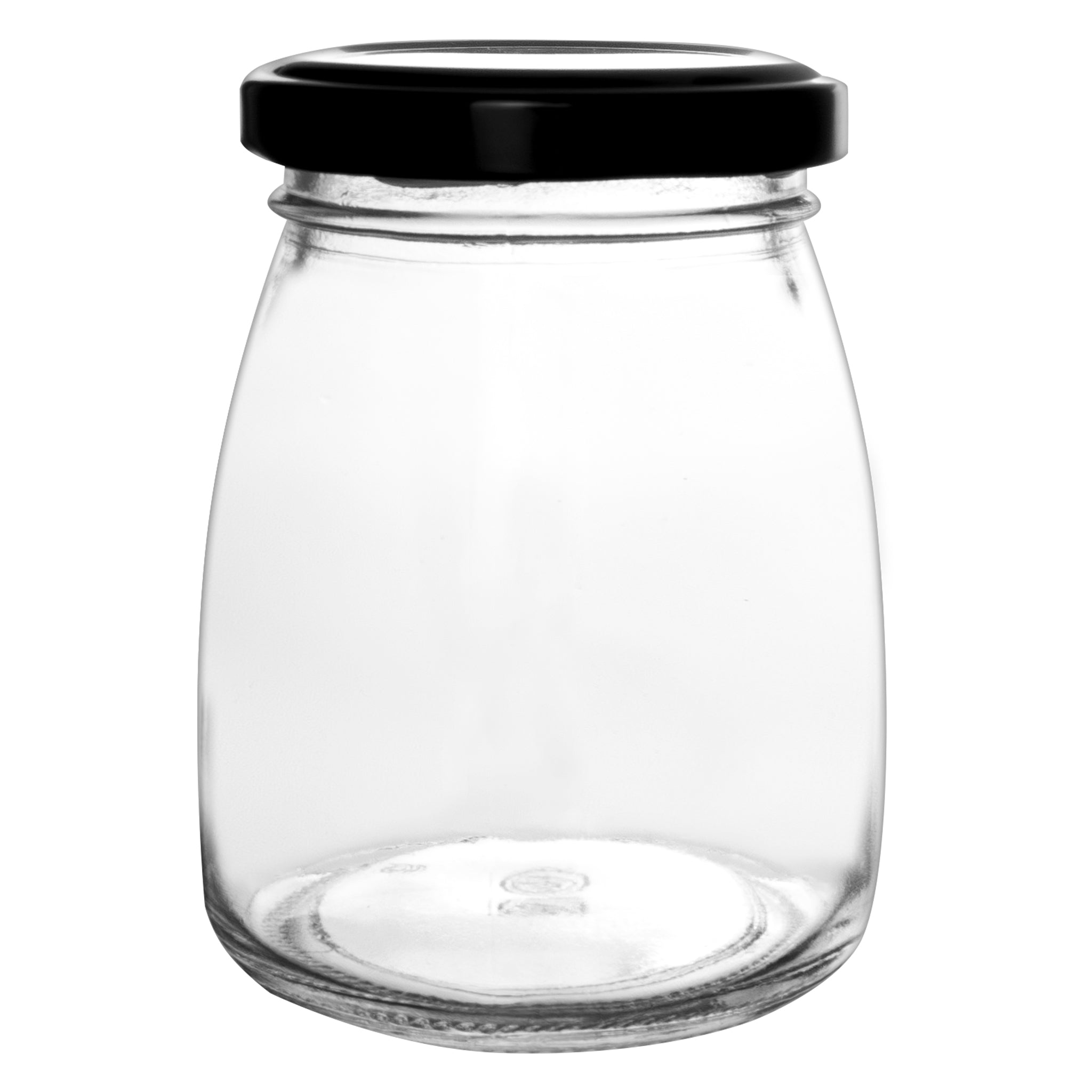 REGENT GLASS ROUND JARS WITH BLACK LIDS,12PK, 210ML