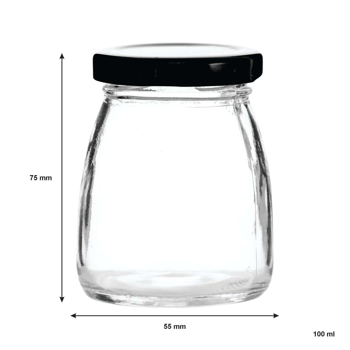 REGENT GLASS ROUND JARS WITH BLACK LIDS 12PK, 100ML