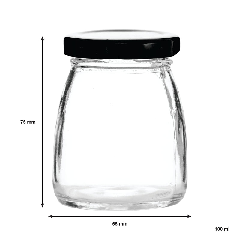 REGENT GLASS ROUND JAR WITH BLACK LID 12 PACK, 100ML