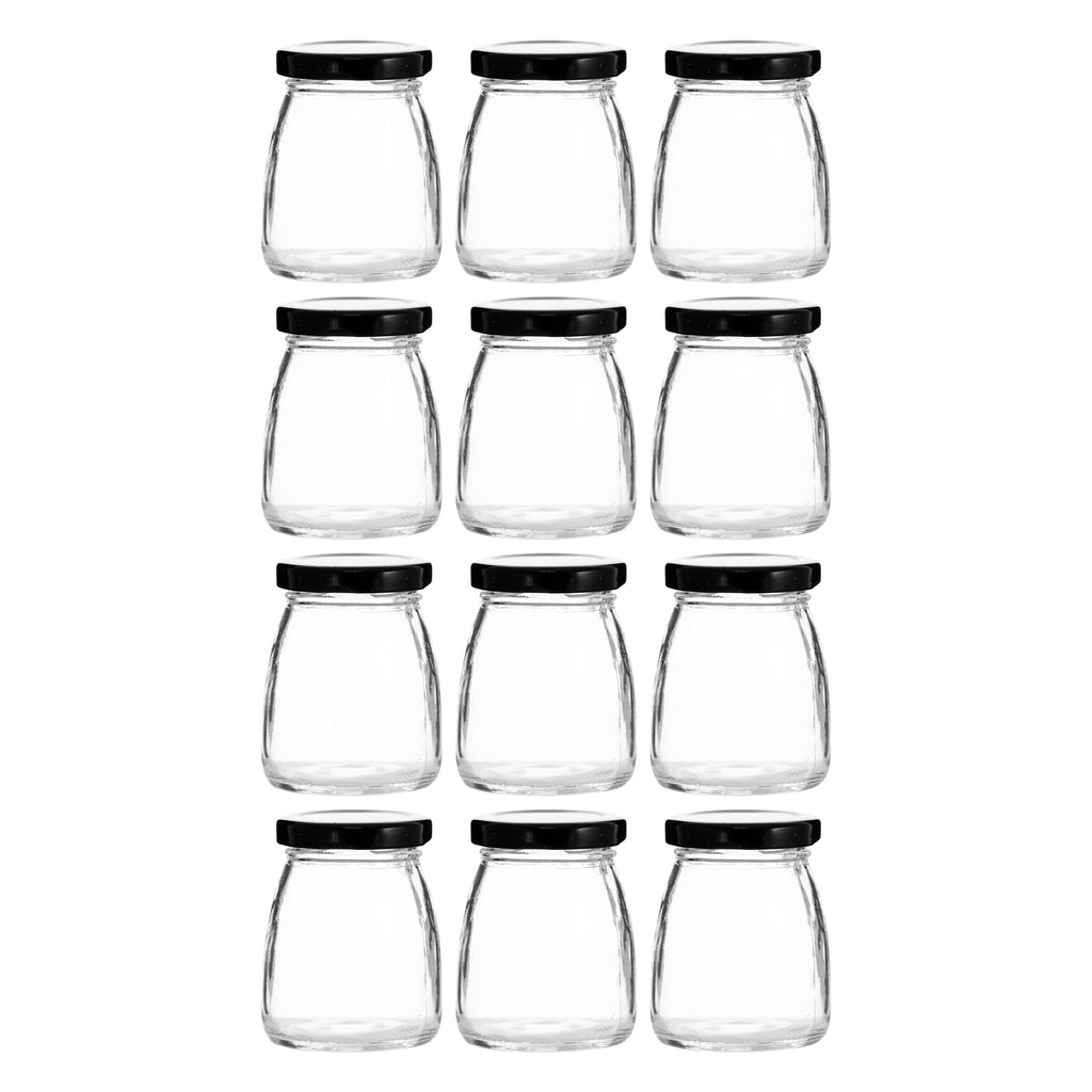 REGENT GLASS ROUND JARS WITH BLACK LIDS 12PK, 100ML