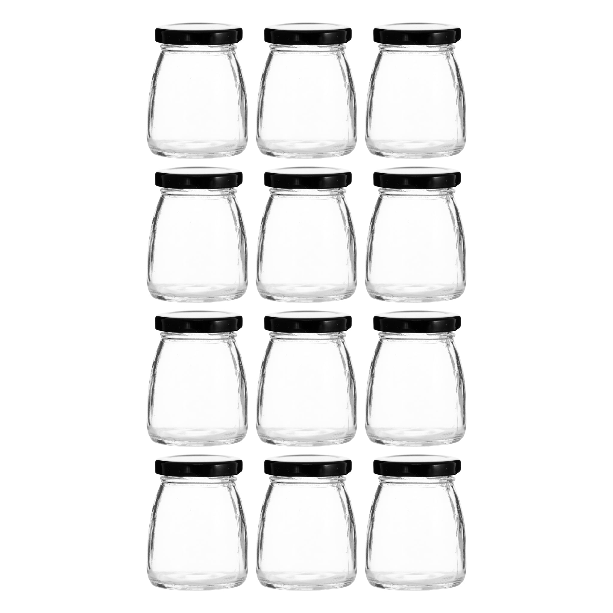 REGENT GLASS ROUND JARS WITH BLACK LIDS 12PK, 100ML