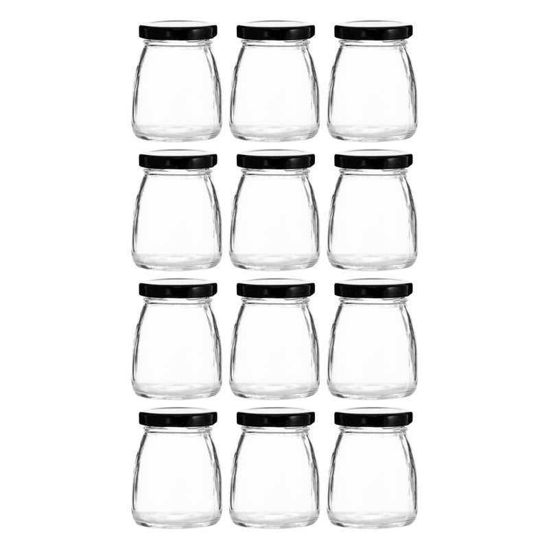 REGENT GLASS ROUND JAR WITH BLACK LID 12 PACK, 100ML