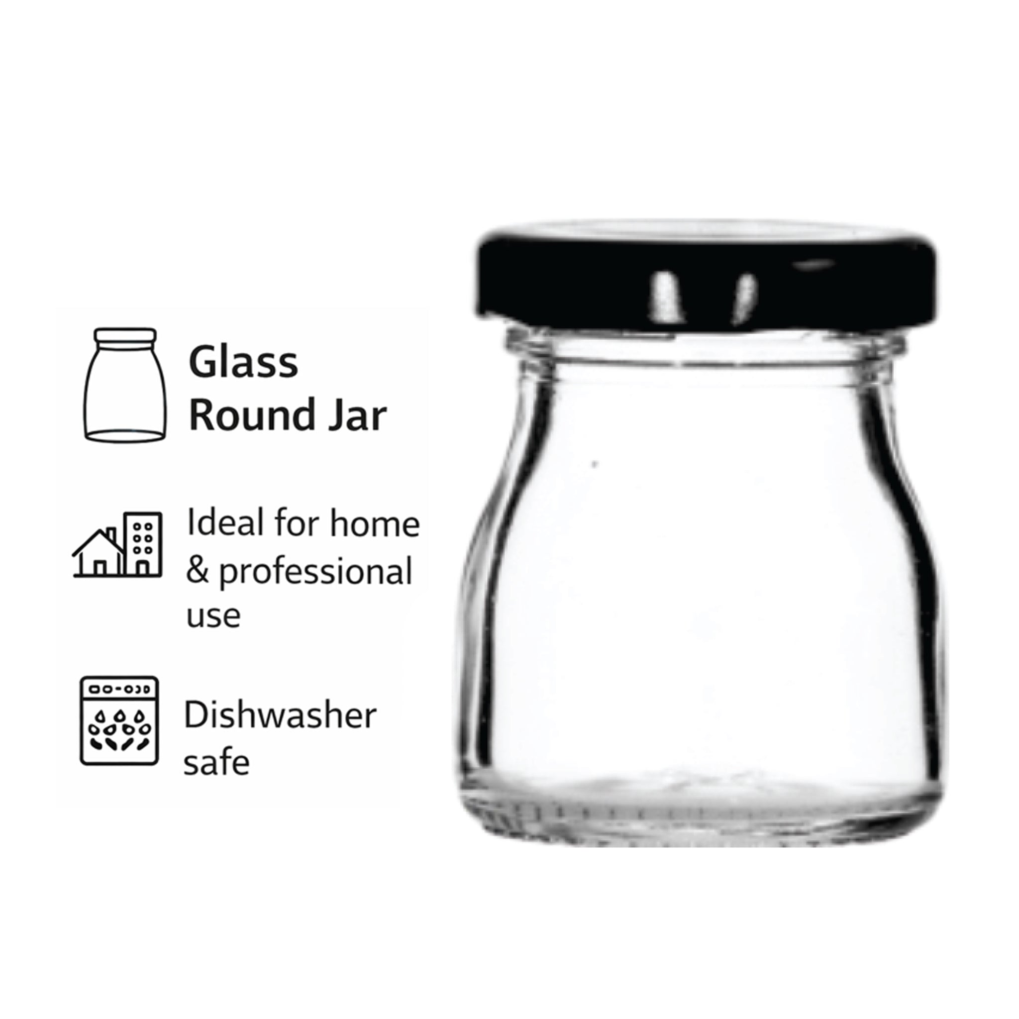REGENT GLASS ROUND JARS WITH BLACK LIDS 12PK, 50ML