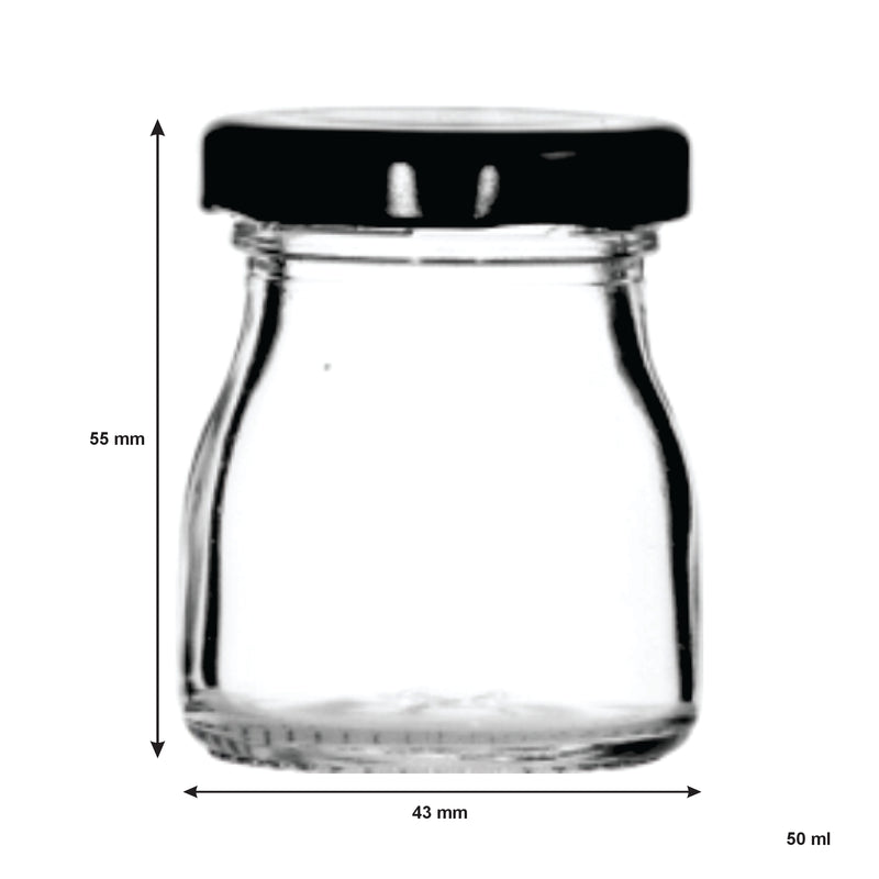 REGENT GLASS ROUND JAR WITH BLACK LID 12 PACK, 50ML