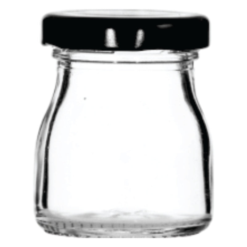 REGENT GLASS ROUND JAR WITH BLACK LID 12 PACK, 50ML