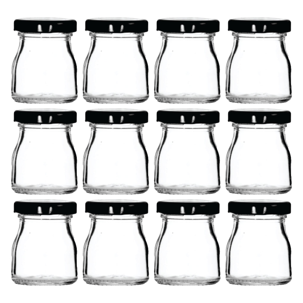 REGENT GLASS ROUND JARS WITH BLACK LIDS 12PK, 50ML