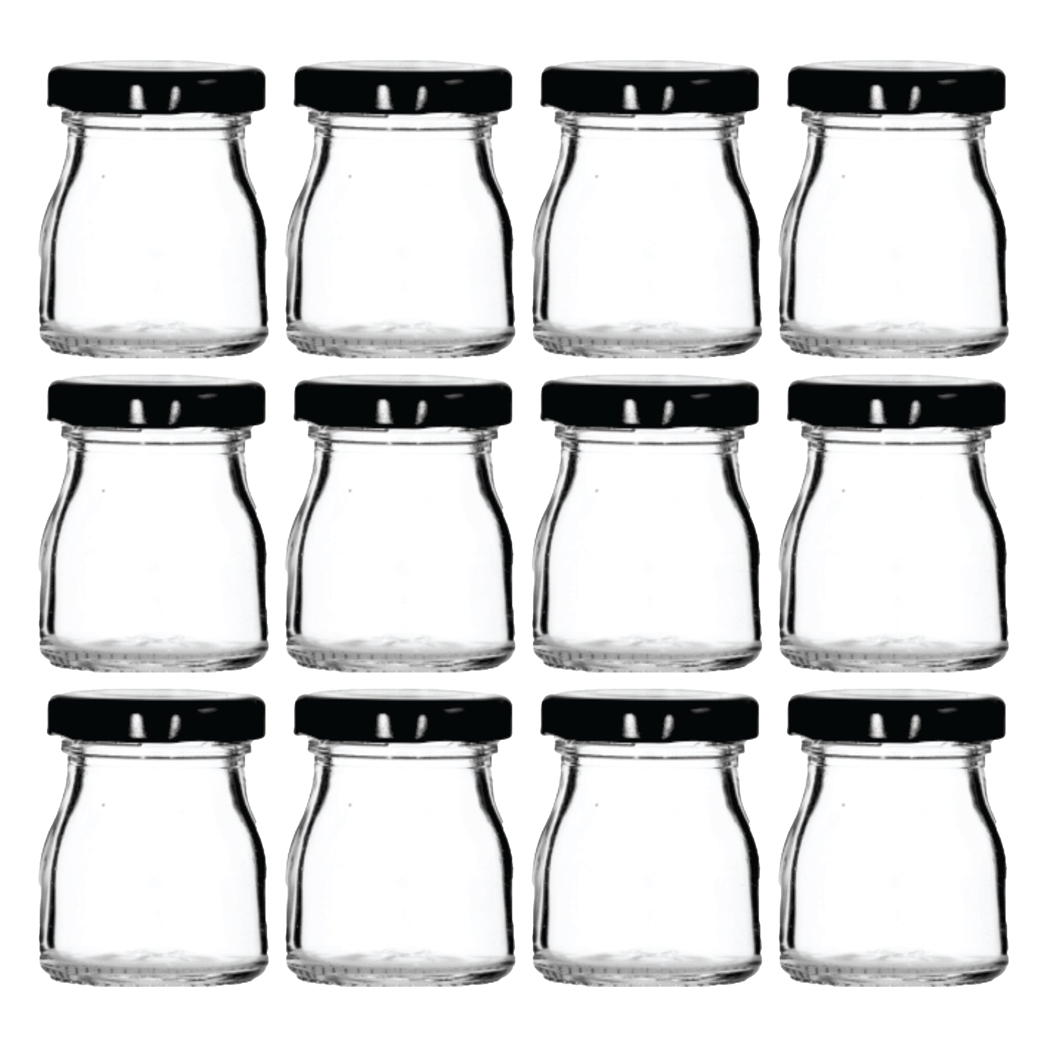 REGENT GLASS ROUND JARS WITH BLACK LIDS 12PK, 50ML
