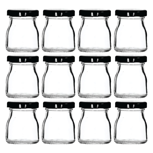 REGENT GLASS ROUND JAR WITH BLACK LID 12 PACK, 50ML