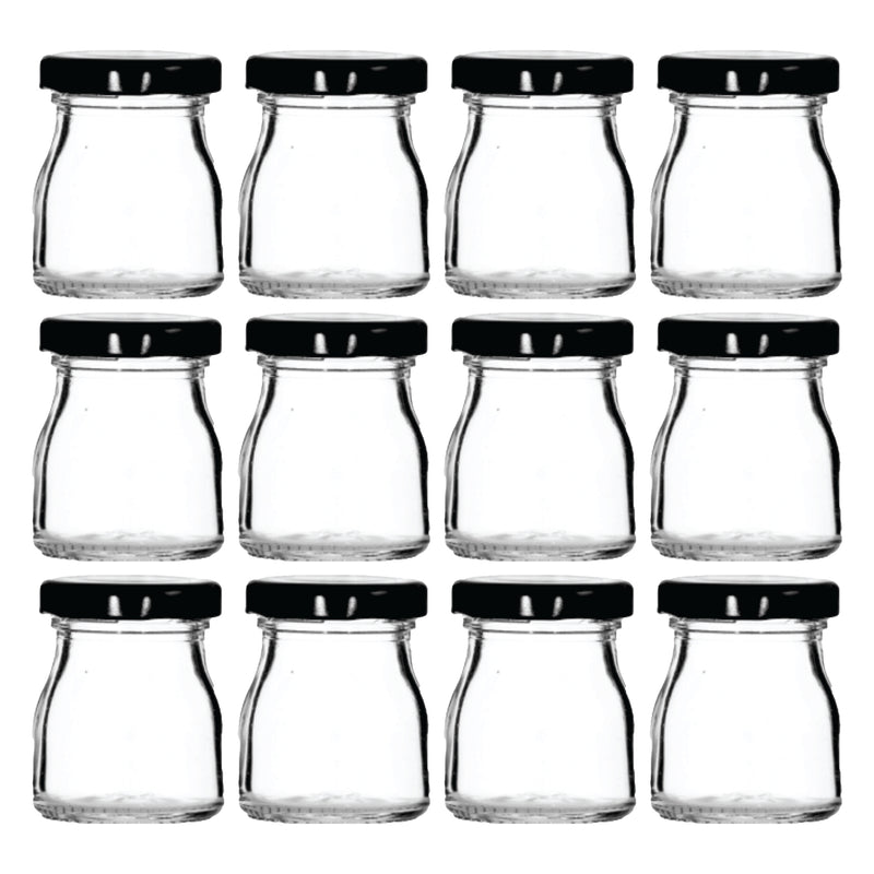 REGENT GLASS ROUND JAR WITH BLACK LID 12 PACK, 50ML