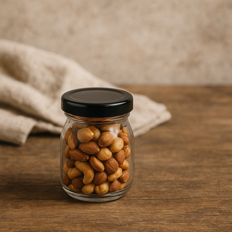 REGENT GLASS ROUND JAR WITH BLACK LID 12PK, 180ML