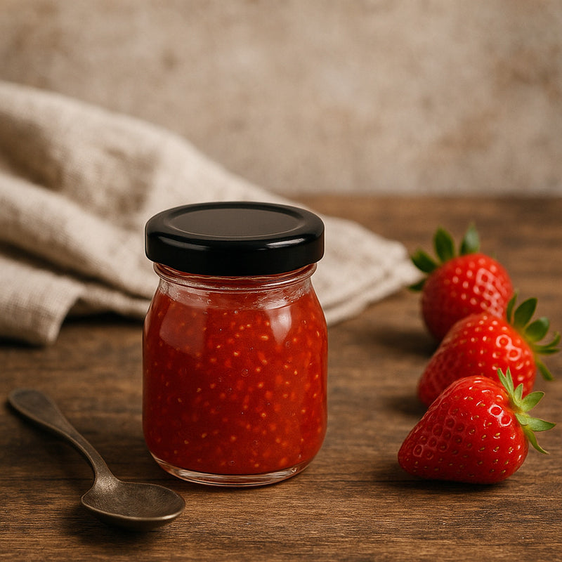 REGENT GLASS ROUND JAR WITH BLACK LID 12PK, 180ML