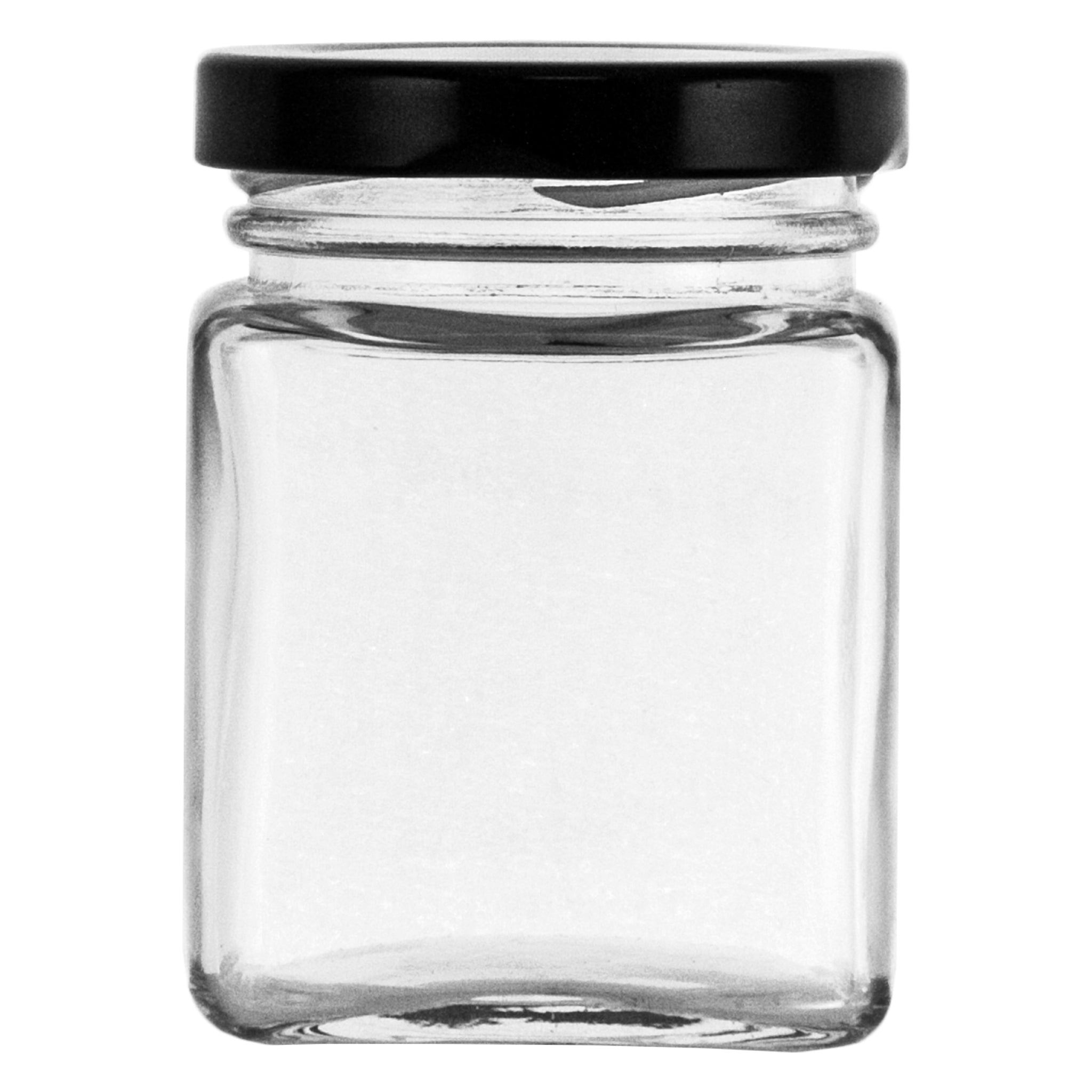 REGENT GLASS SQUARE JARS WITH BLACK LIDS 12PK, 150ML