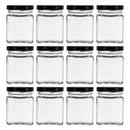 REGENT GLASS SQUARE JAR WITH BLACK LID 12 PACK, 150ML