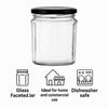 REGENT GLASS FACETED JARS WITH BLACK LIDS 6PK, 380ML