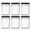 REGENT GLASS FACETED JARS WITH BLACK LIDS 6PK, 380ML