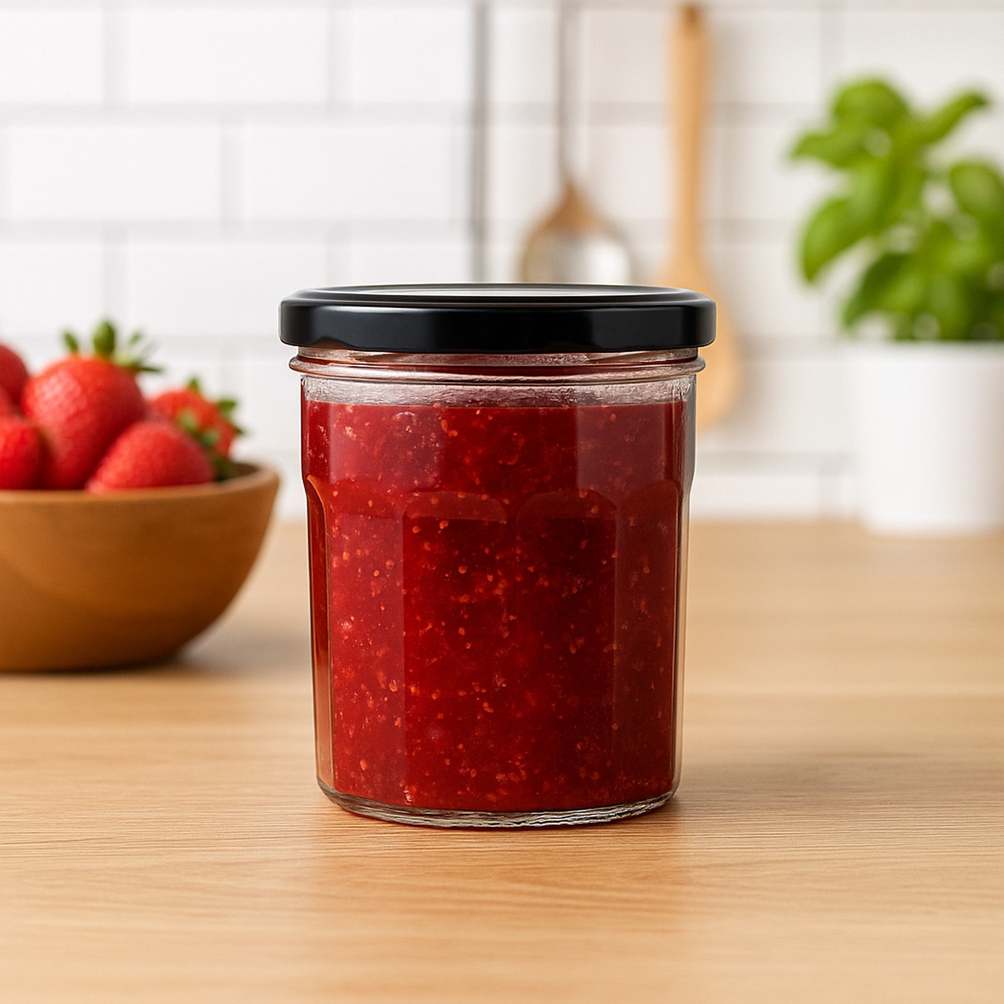 REGENT GLASS FACETED JARS WITH BLACK LIDS 6PK, 300ML
