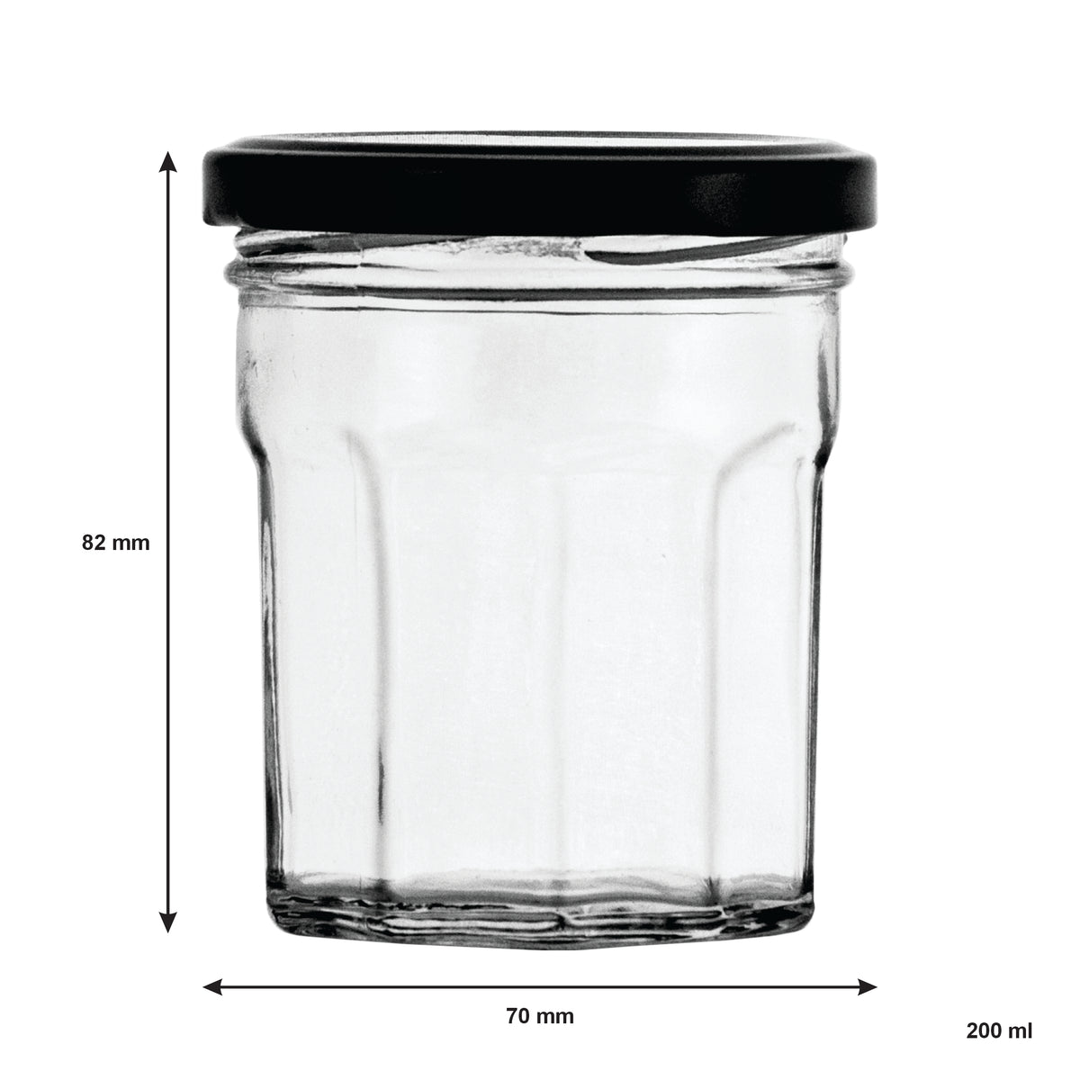 REGENT GLASS FACETED JARS WITH BLACK LIDS 6PK, 200ML