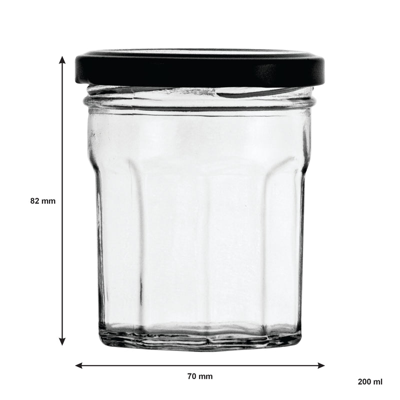 REGENT GLASS FACETED JAR WITH BLACK LID 6 PACK, 200ML
