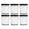 REGENT GLASS FACETED JARS WITH BLACK LIDS 6PK, 200ML