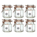 REGENT GLASS HEXAGONAL HERMETIC JARS WITH ROSE GOLD CLIP 6 PACK, 100ML